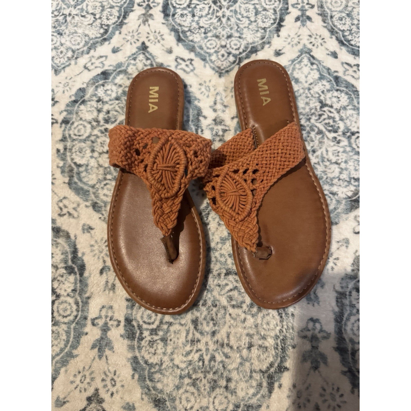 Mia Donna Macrame Flip Flop Sandals Orange Size 10 Brand New Mia Donna Macrame Flip Flop Sandals Orange Size 10 Brand New